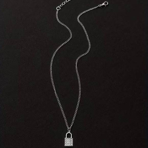 Rhinestone Lock Pendant Necklace - Picture 2 of 3